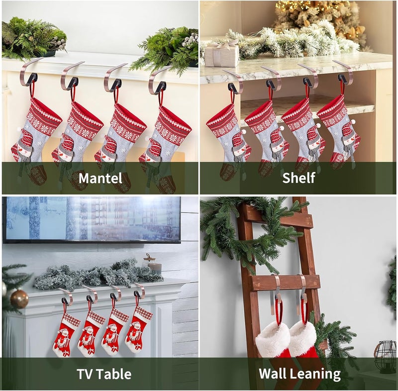 Klurent Christmas Stocking Holders for Mantle Set of 4, Lightweight Adjustable Christmas Stocking Holder Hooks Metal Fireplace Hanger for Christmas Party Decoration, Non-Slip Mantle Stocking Hooks(Red Bronze) - Image 5